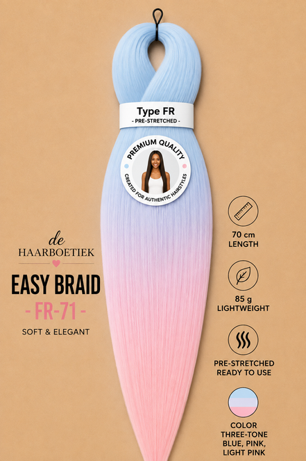 Easy braid invlechthaar licht blauw-roze ombre