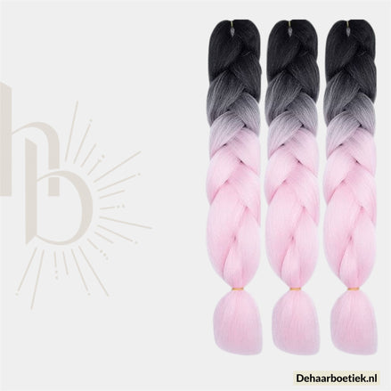 Bundel Deal Ombre Zwart Roze Invlecht Haar 60cm – 3 Stuks