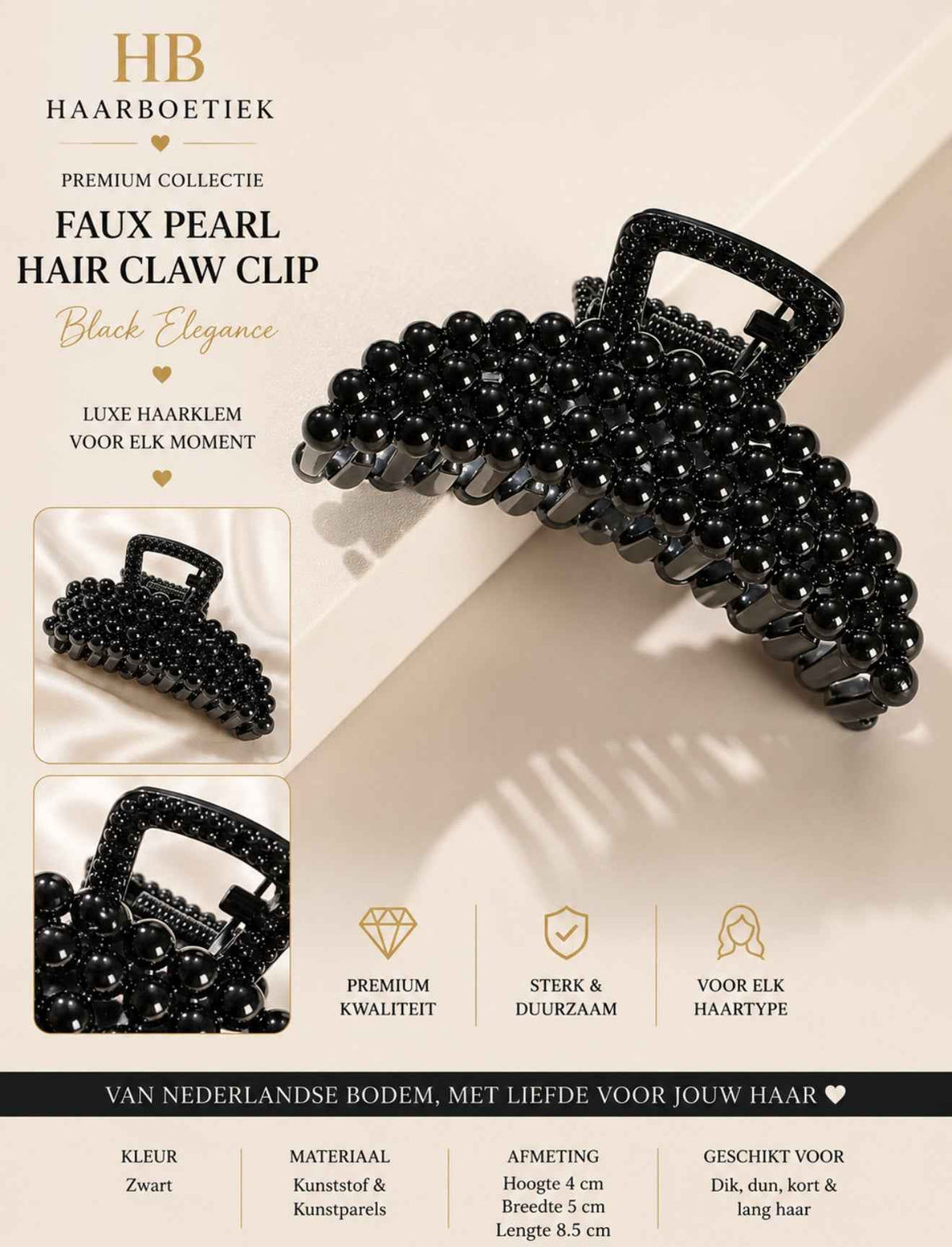 Premium pearl haarklem zwart haaraccessoire - De HaarBoetiek