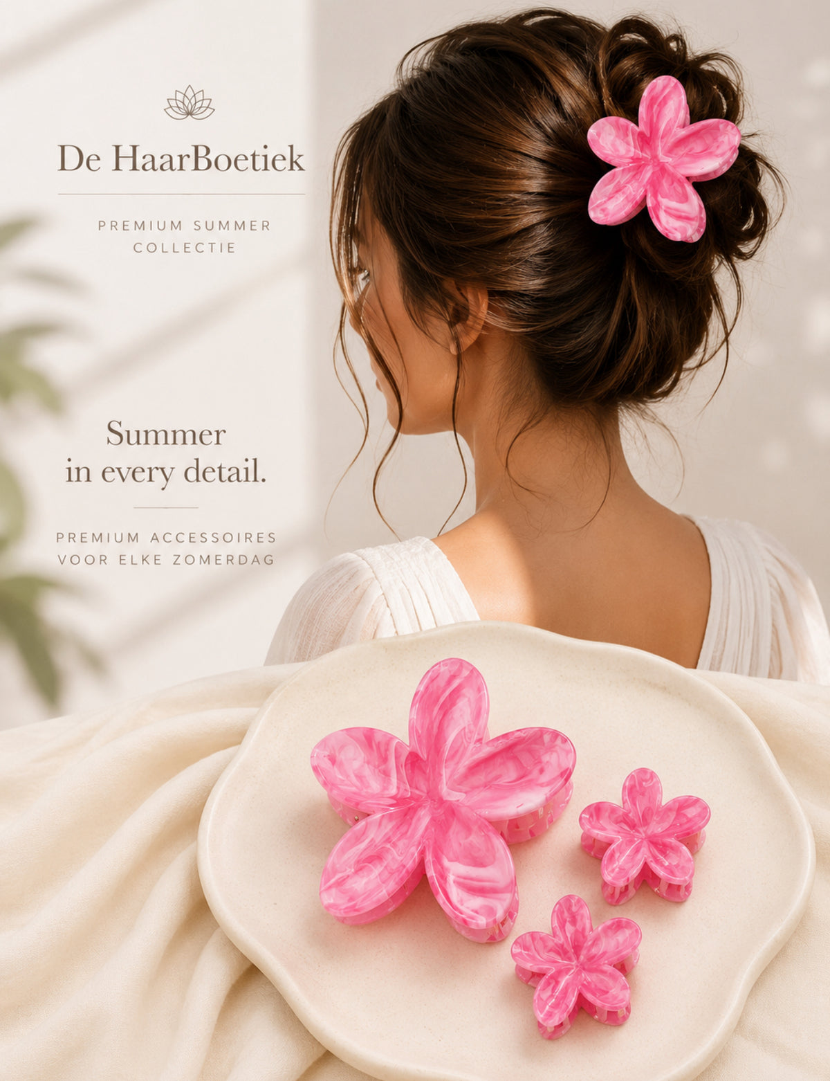 Summer flower haarclip set marble donkerroze haaraccessoire - De HaarBoetiek