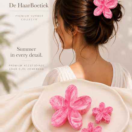 Summer flower haar clip set marble donker roze haaraccessoire - De HaarBoetiek