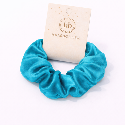 Scrunchie turquoise shine satijn XL - De HaarBoetiek