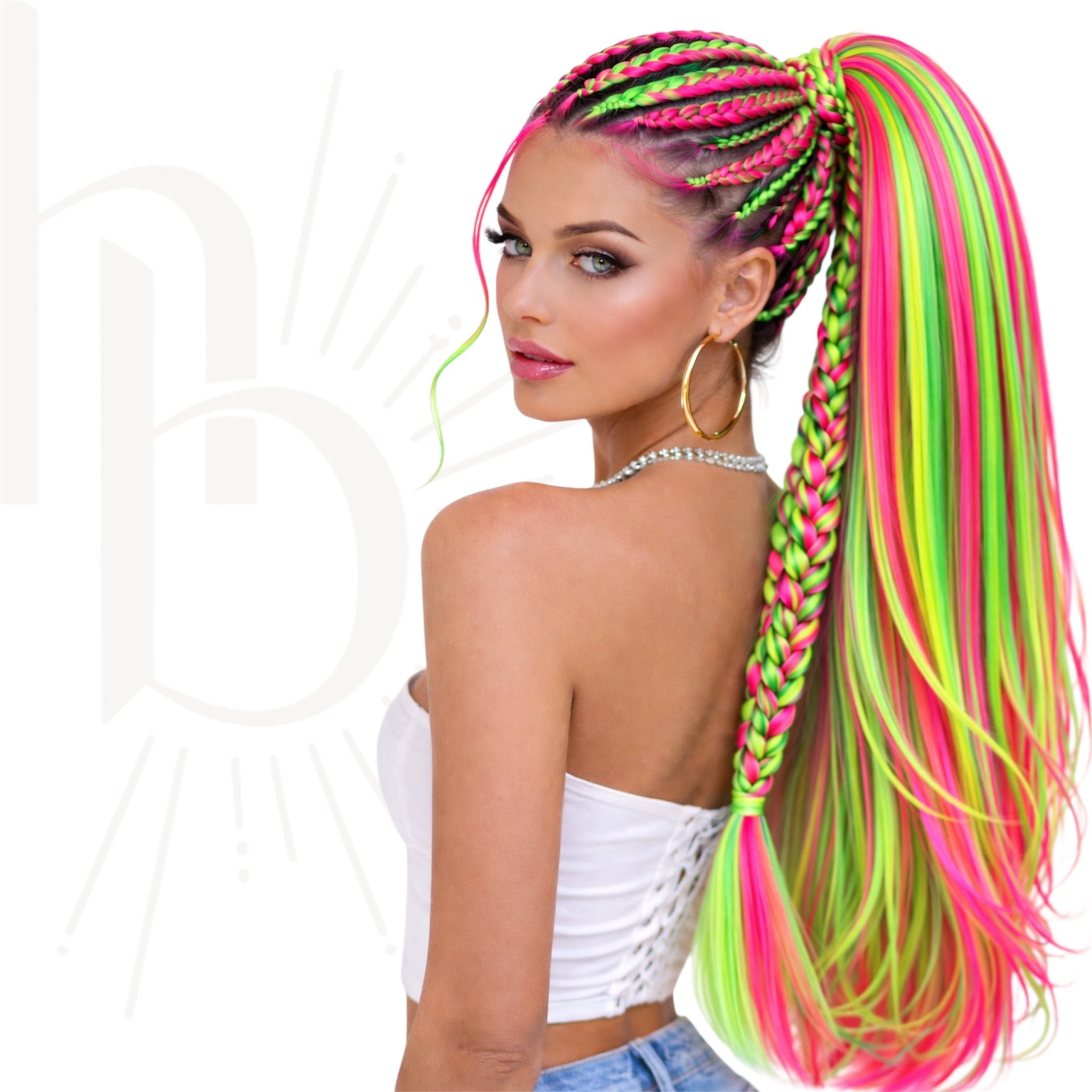 Bundel deal roze - groen invlecht haar | De haarboetiek