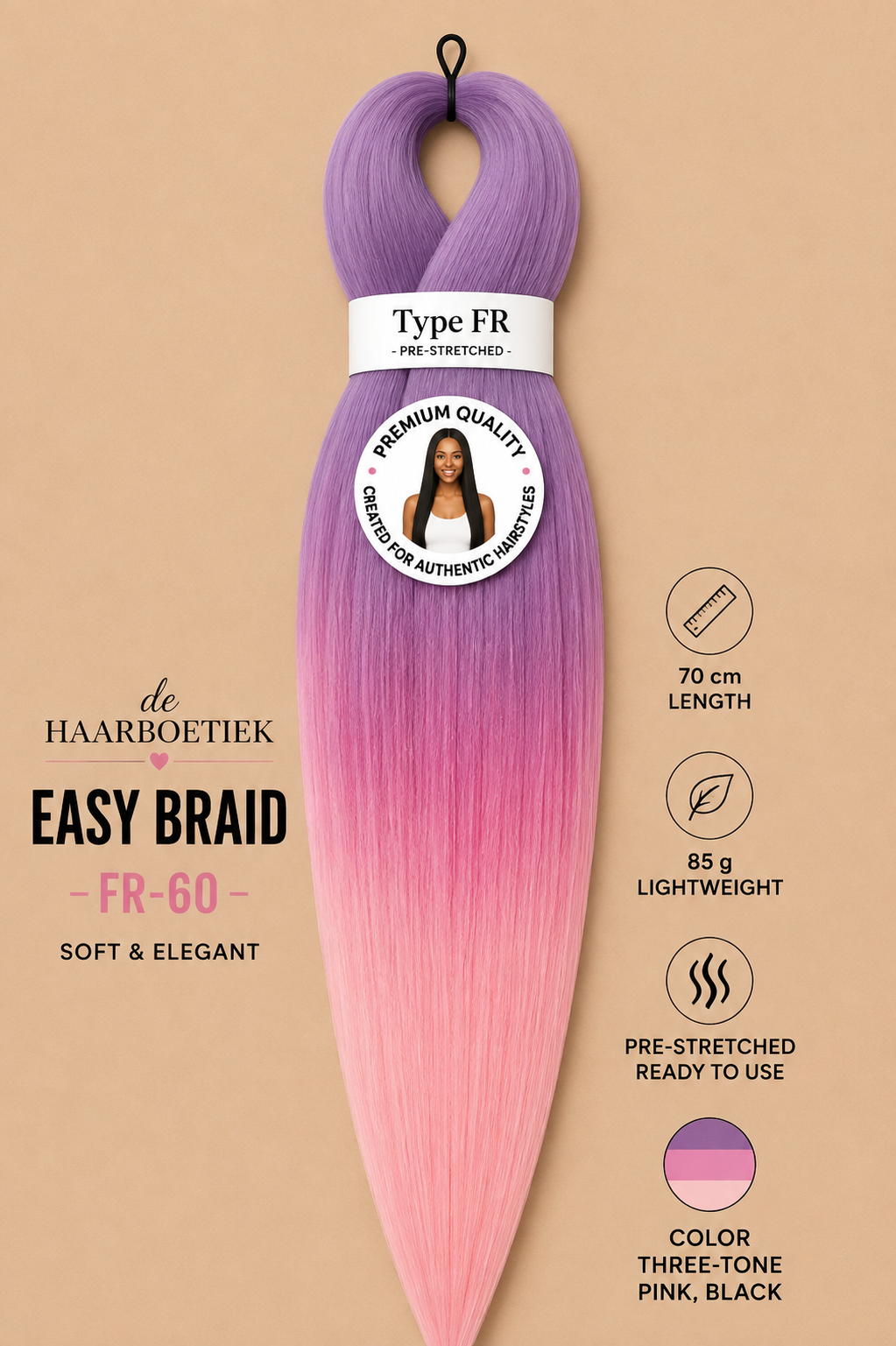 Easy braid invlechthaar lila-roze ombre