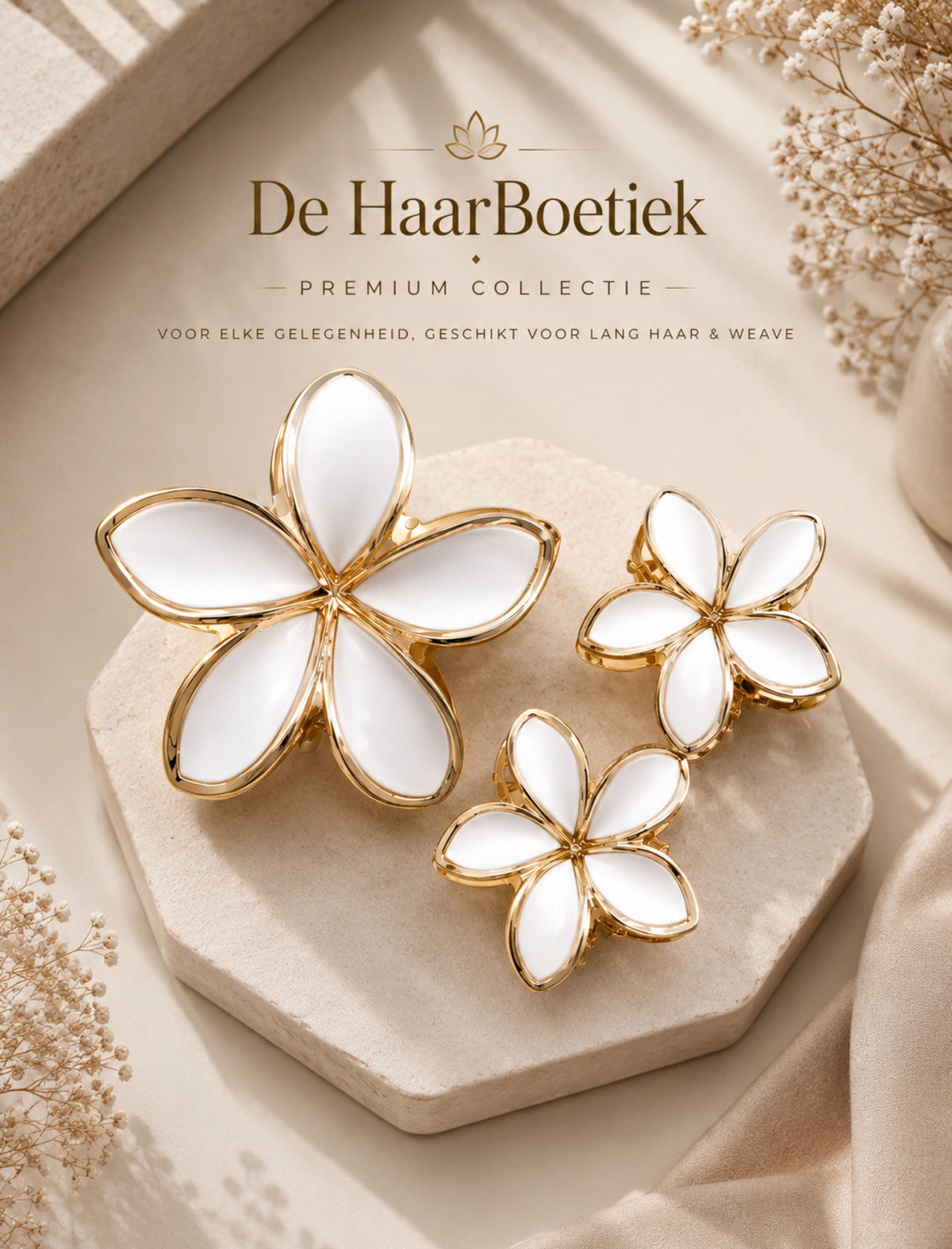 Summer flower haarclip set goud wit haaraccessoire – foto 2 - De HaarBoetiek