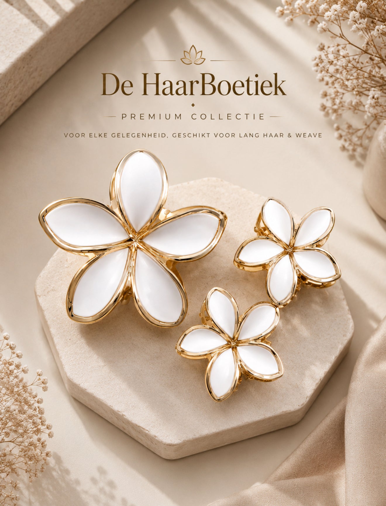 Summer Flower haar clip set goud - wit