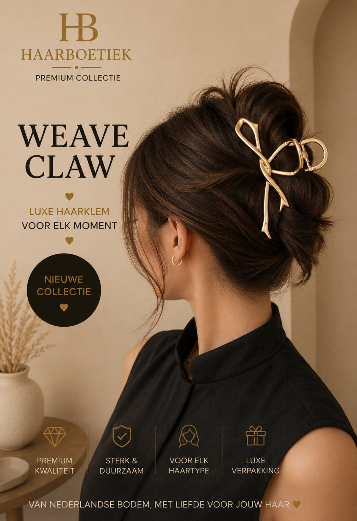 Premium weave haarklem strik goud haaraccessoire - De HaarBoetiek