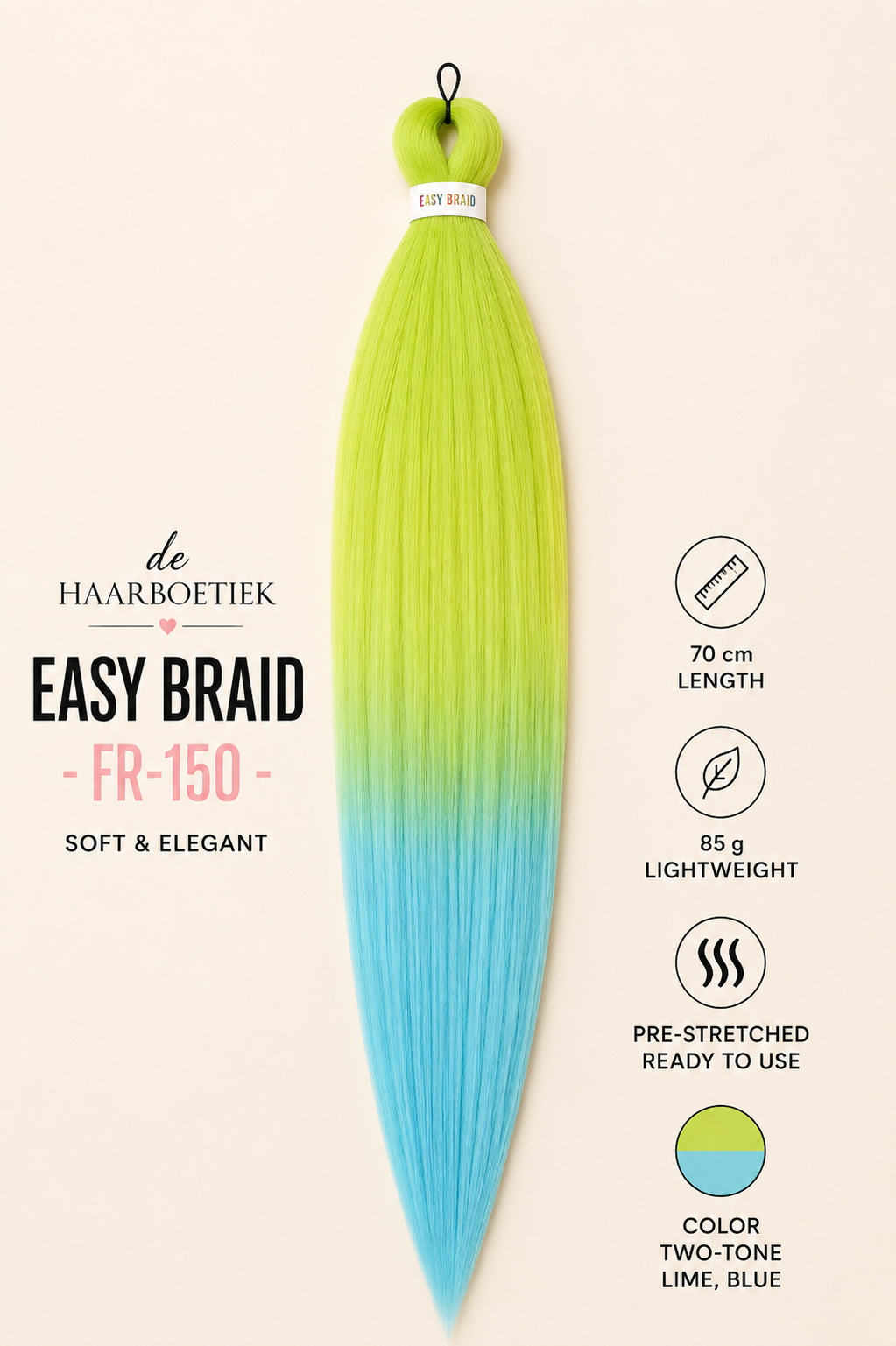 Easy braid invlechthaar groen, geel en blauw