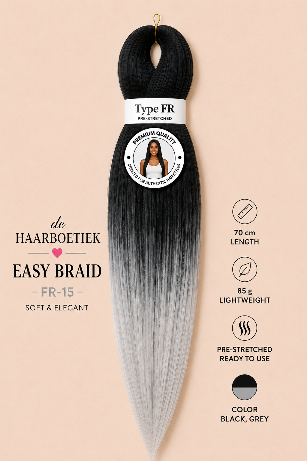 Easy braid zwart licht grijs