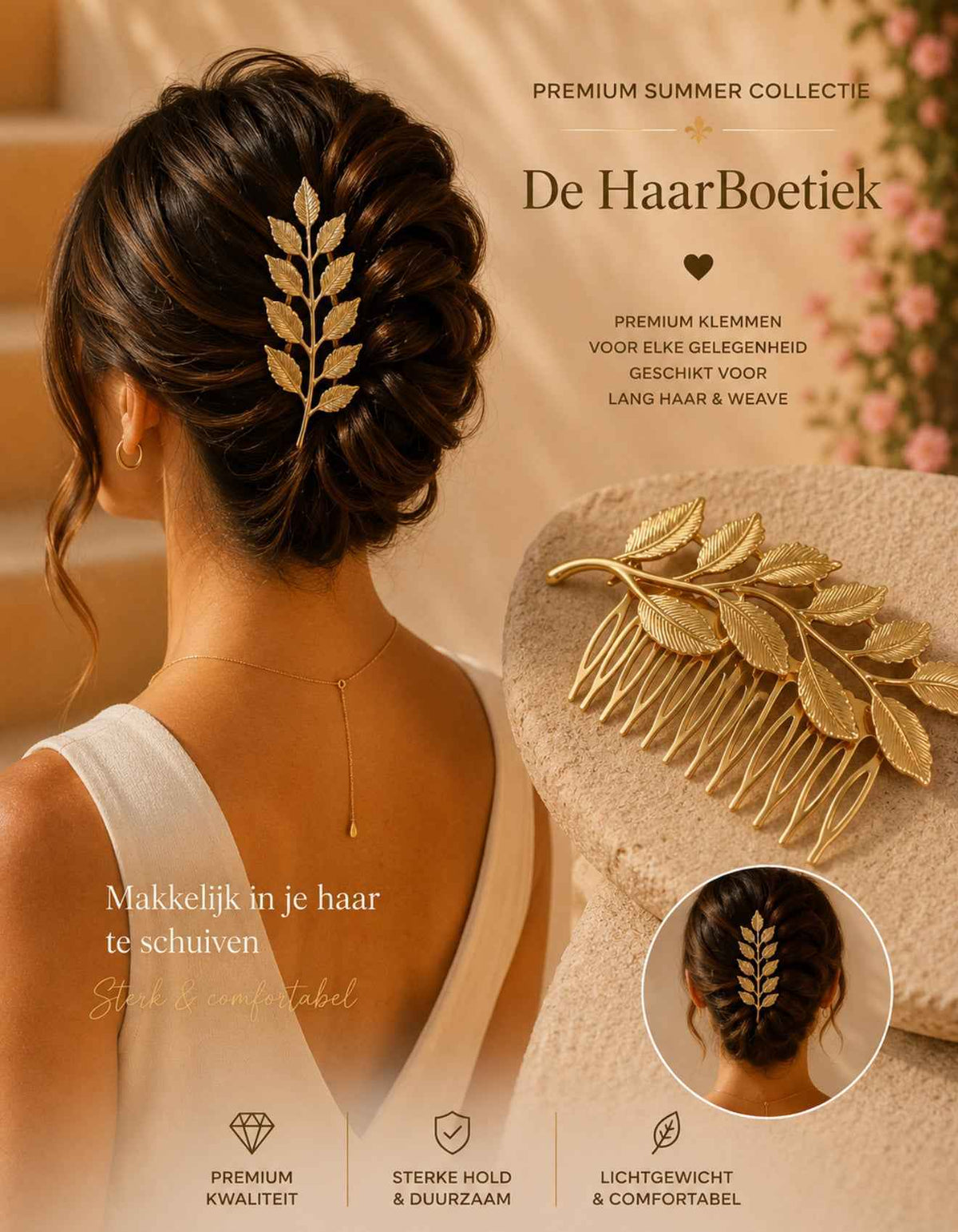 Summer leaf schuifspeld goud haaraccessoire - De HaarBoetiek