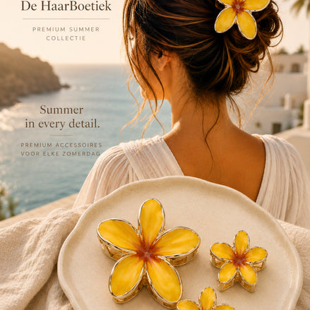 Summer flower haar clip set geel bloem haaraccessoire voor zomerlooks - De HaarBoetiek