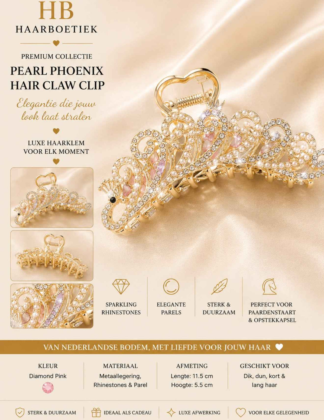 Pearl haarklem goud - diamant