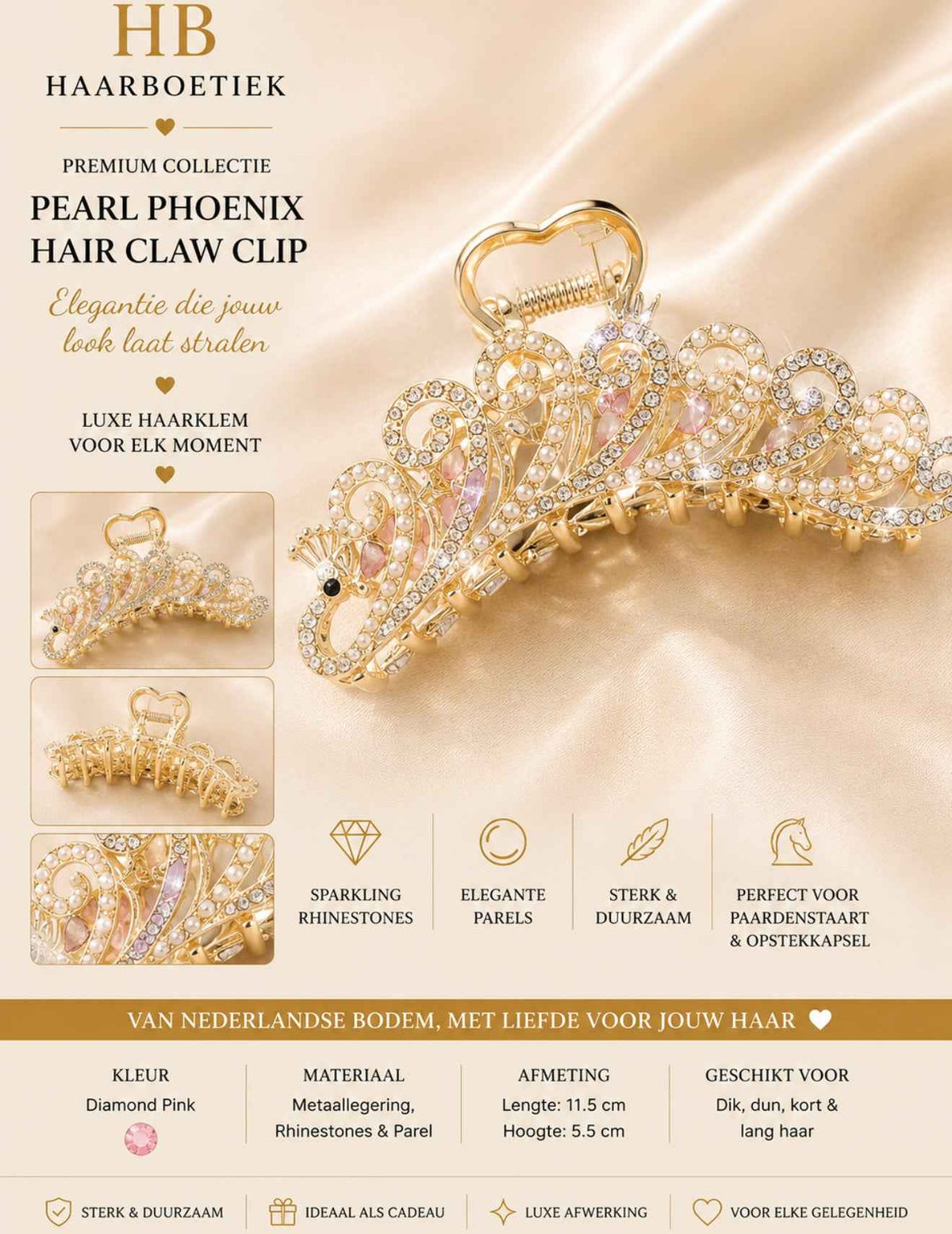 Pearl haarklem goud diamant haaraccessoire - De HaarBoetiek