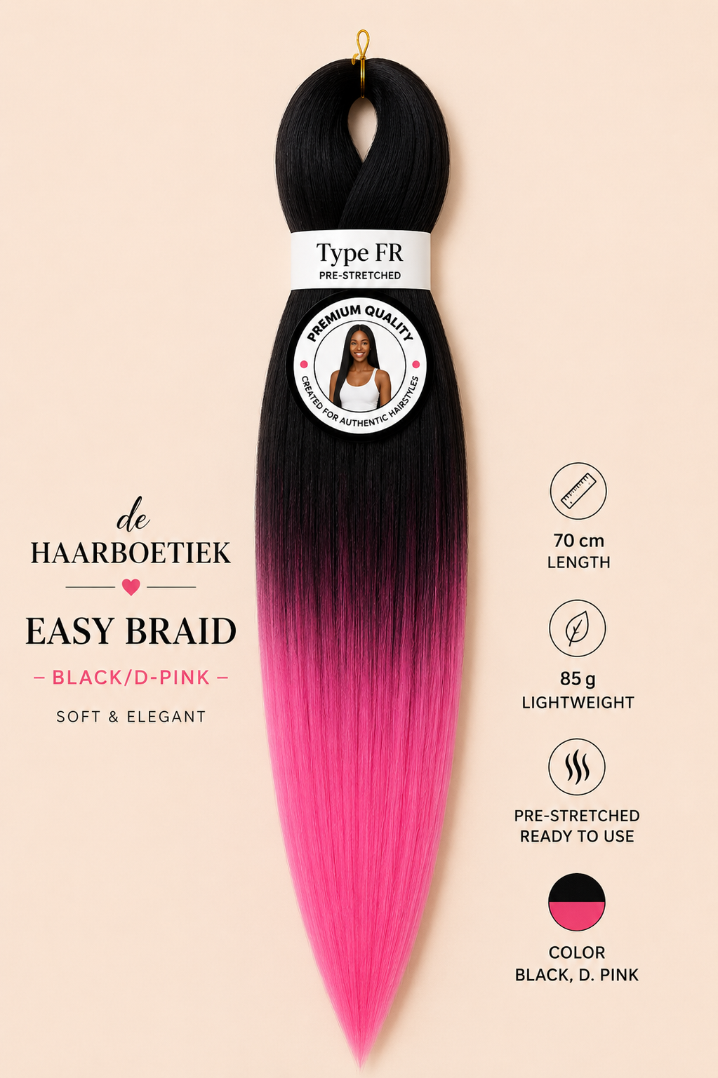 Easy braid ombre zwart - roze