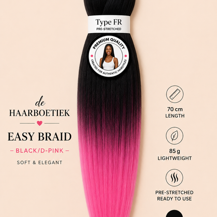 Easy braid invlechthaar zwart-roze ombre