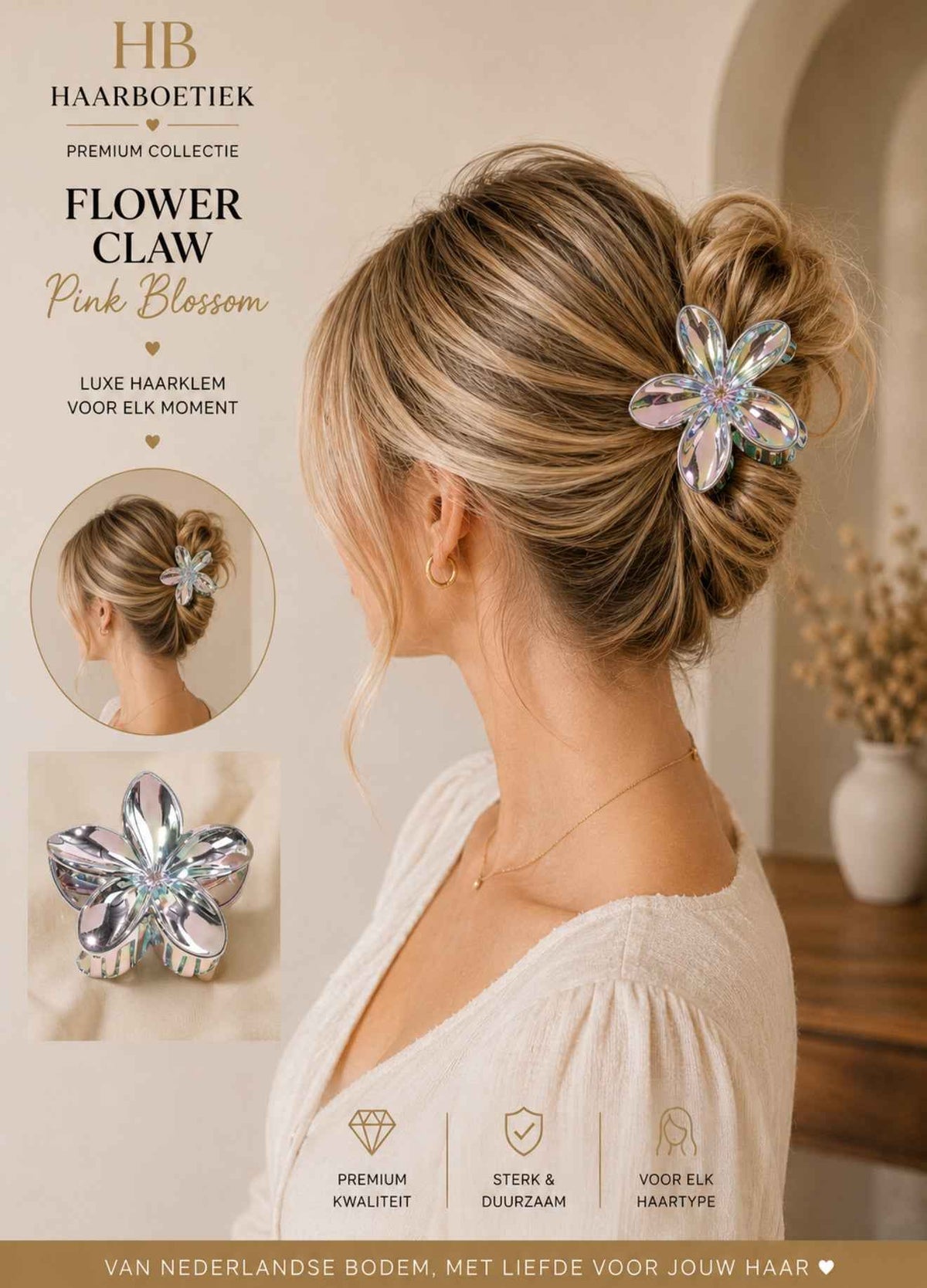 Summer bloem haarklem zilver haaraccessoire - De HaarBoetiek