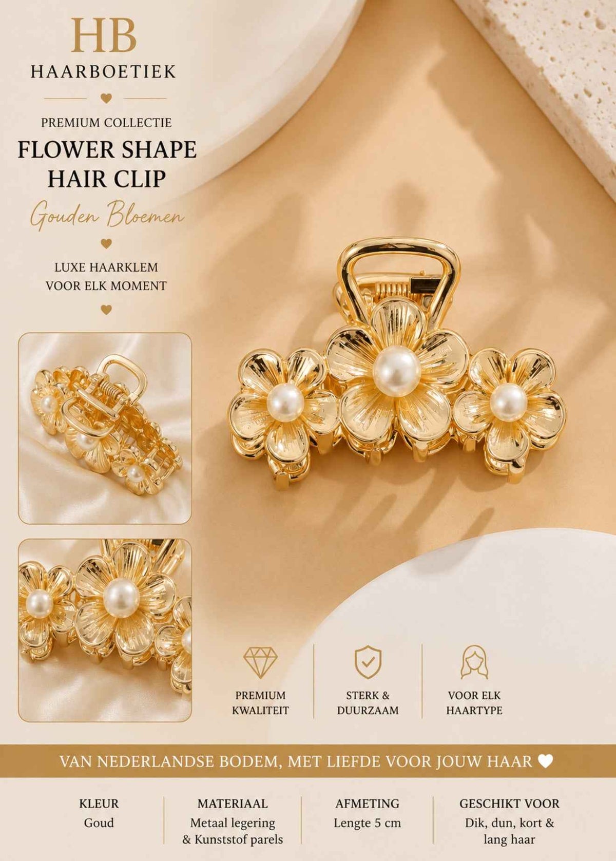 Summer bloem haarklem goud haaraccessoire - De HaarBoetiek