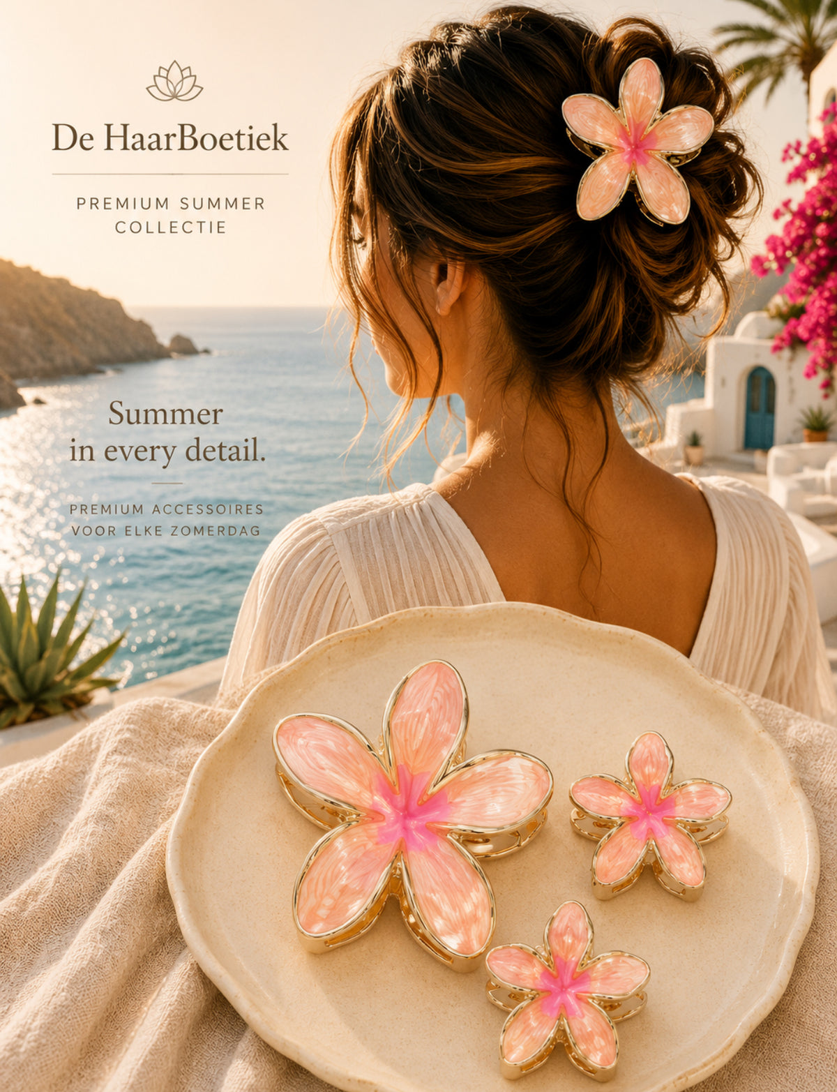 Summer flower haar clips set licht roze bloem haaraccessoire voor braids - De HaarBoetiek
