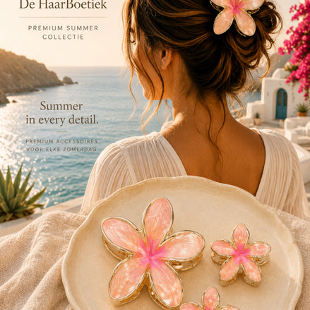 Summer flower haar clips set licht roze bloem haaraccessoire voor braids - De HaarBoetiek