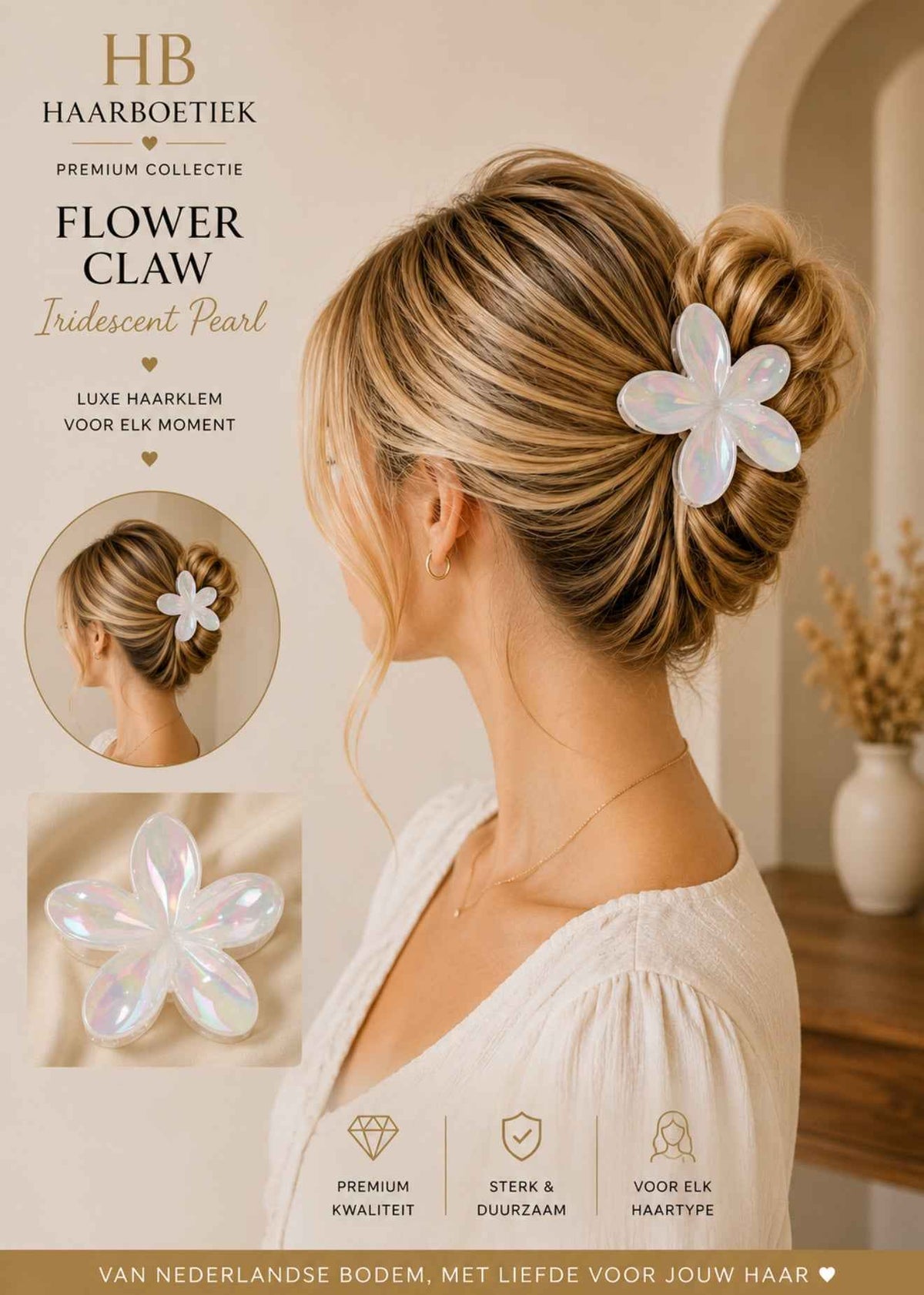 Summer bloem haarklem shine wit haaraccessoire - De HaarBoetiek