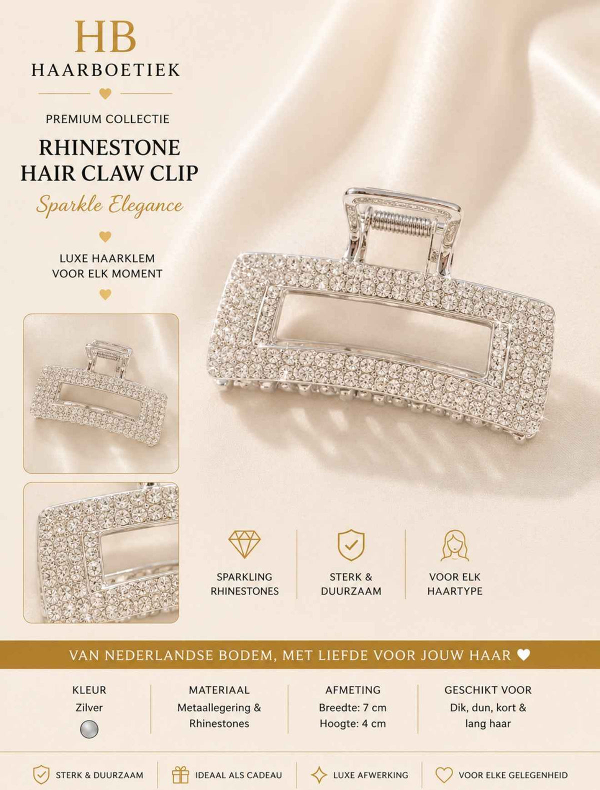 Diamant haarklem zilver haaraccessoire - De HaarBoetiek