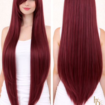 Premium dames pruik bordeaux stijl 80cm voor carnaval feestlooks - De HaarBoetiek