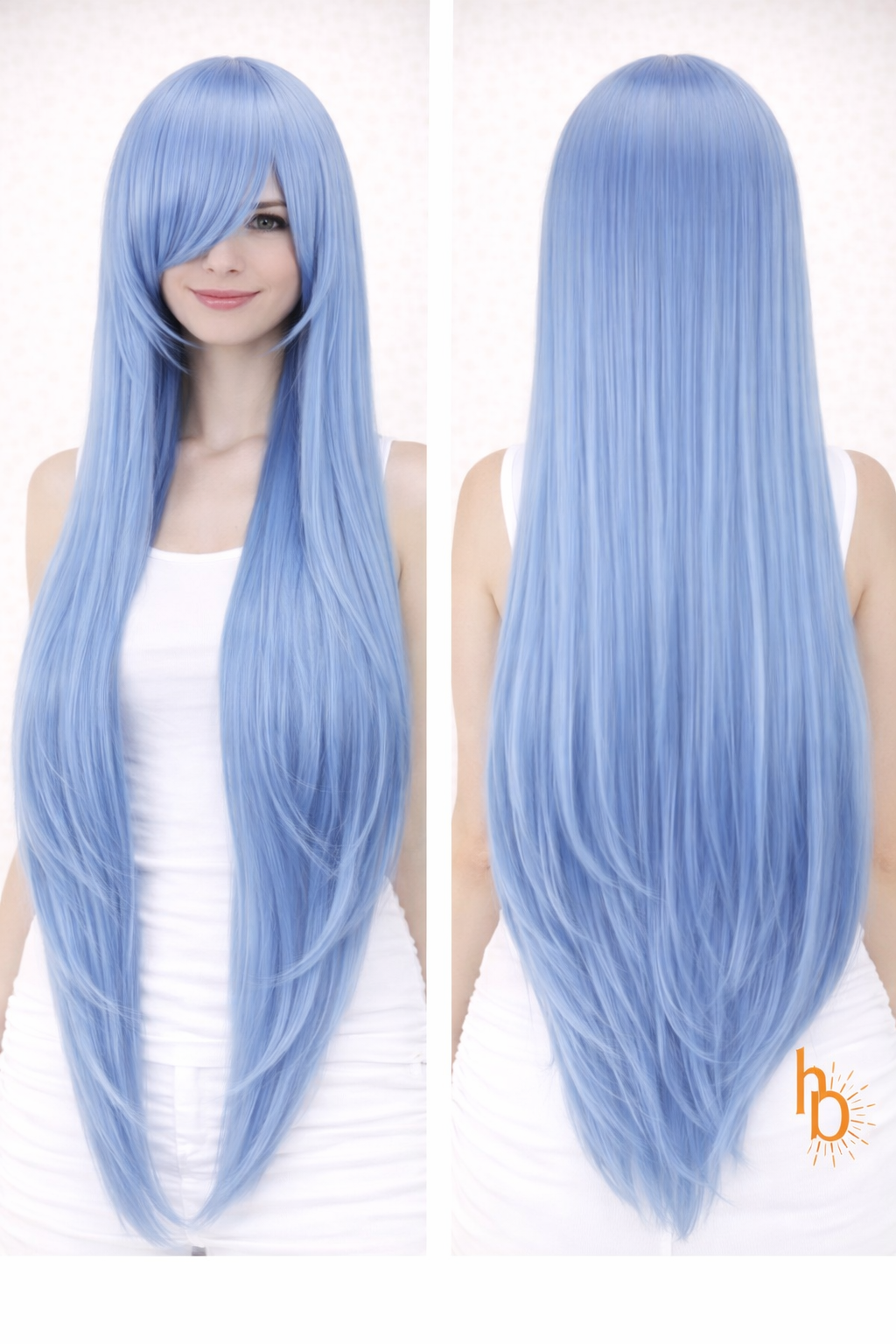 Premium dames pruik aqua blauw stijl 80cm voor carnaval - De HaarBoetiek