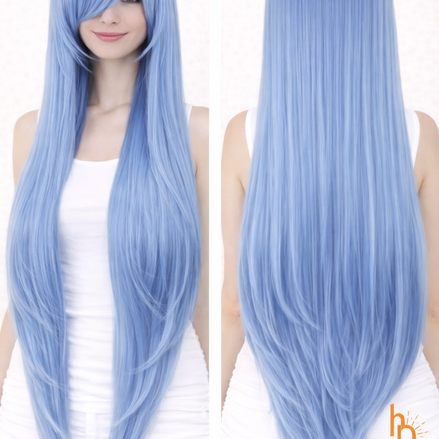 Premium dames pruik aqua blauw stijl 80cm voor carnaval - De HaarBoetiek