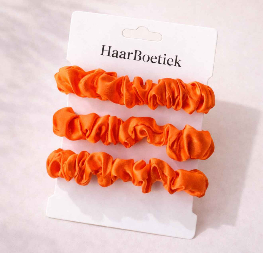 Scrunchies set S oranje satijn - de haarboetiek