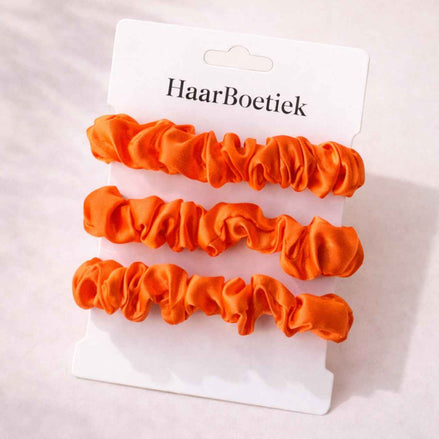 Scrunchies set S oranje satijn - de haarboetiek