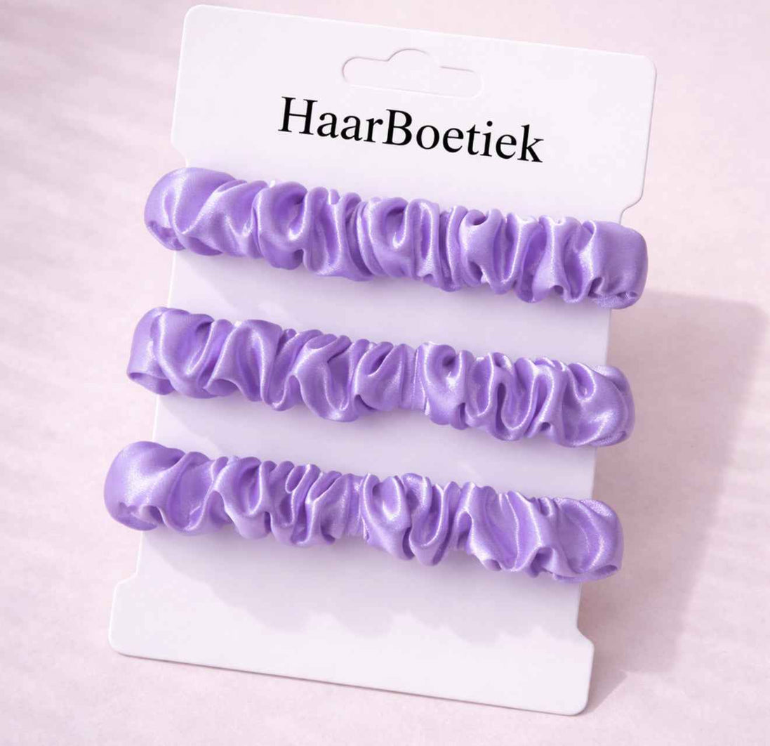 Haar scruncies set lila - satijn - De haarboetiek