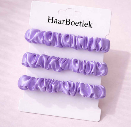 Haar scruncies set lila - satijn - De haarboetiek