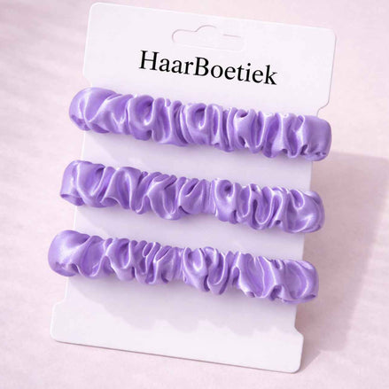 Haar scruncies set lila - satijn - De haarboetiek