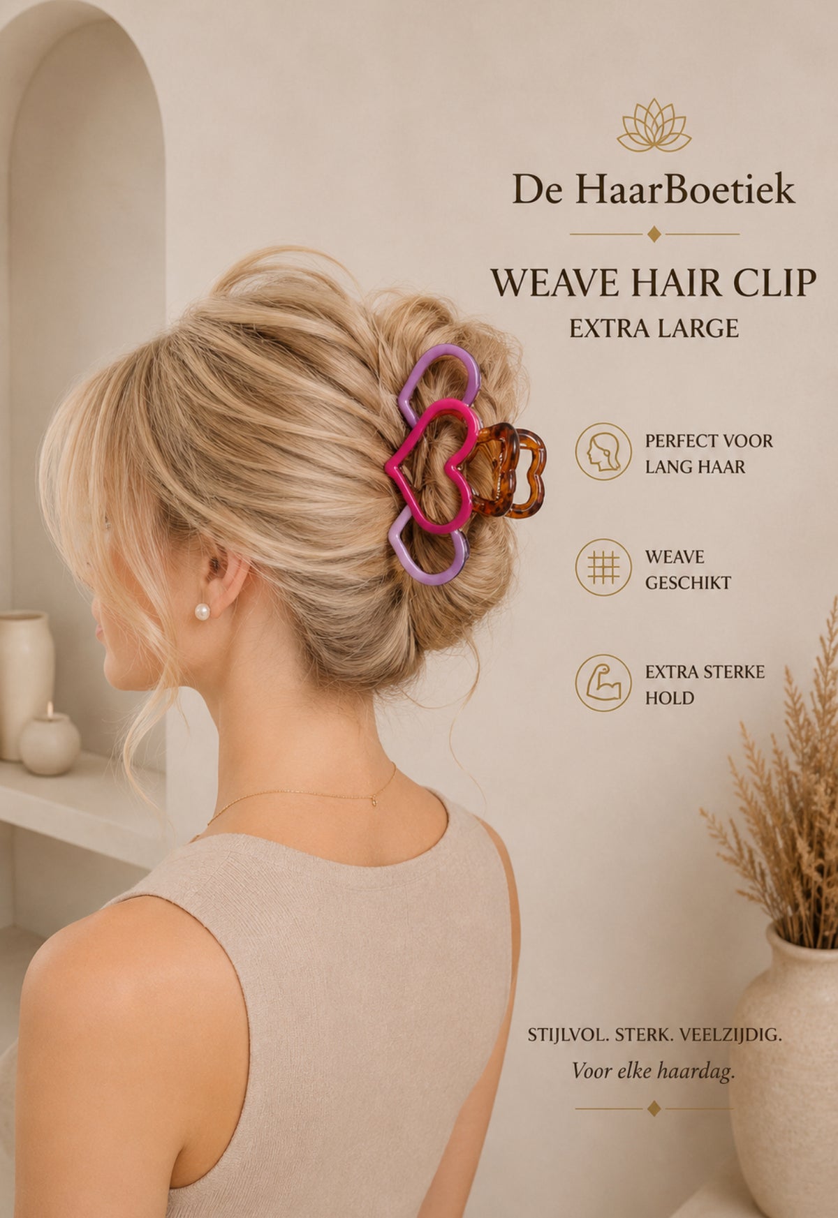 Weave haarclip XL hearts haaraccessoire - De HaarBoetiek