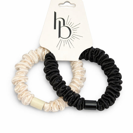 Silk haarelastiek set zwart beige - De HaarBoetiek