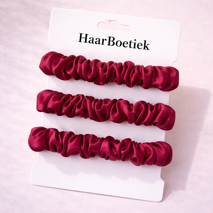 Haar scrunchies Bordeaux satijn - De HaarBoetiek