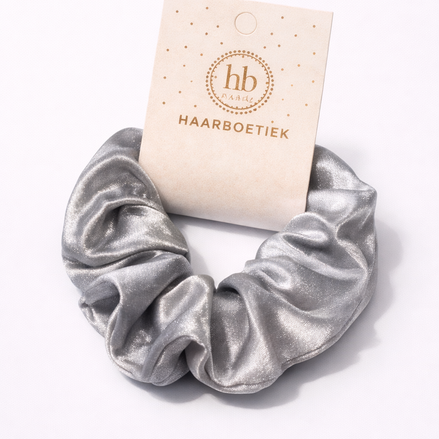 Srunchie shine zilver satijn XL - De HaarBoetiek