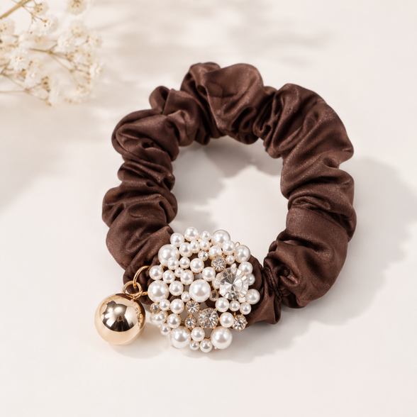 Premium srunchie chocolade bruin - pearl