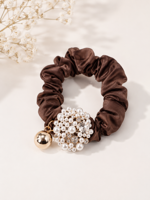 Premium srunchie chocolade bruin - pearl
