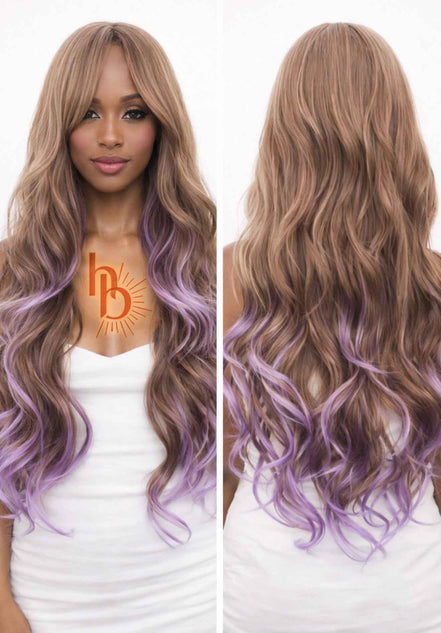 Premium dames pruik licht bruin paars | De haarboetiek | 65 CM