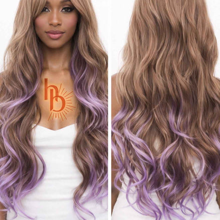 Premium dames pruik licht bruin paars | De haarboetiek | 65 CM