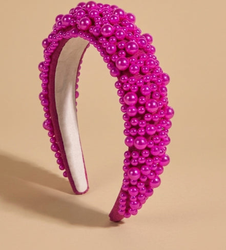 Luxe fuchsia parel haarband – De HaarBoetiek