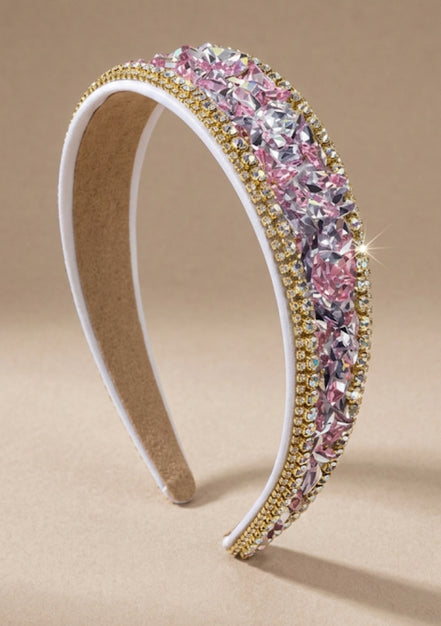 Roze zilveren strass haarband met kristallen – De HaarBoetiek
