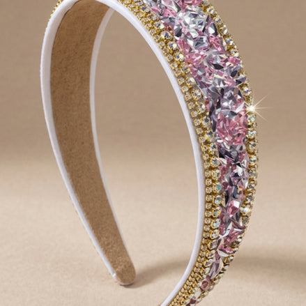 Roze zilveren strass haarband met kristallen – De HaarBoetiek