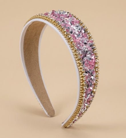 Luxe kristallen haarband roze zilver – De HaarBoetiek