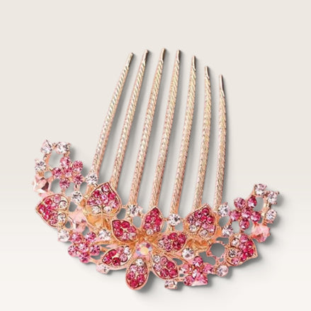 Haarkam Goud – Roze Bloemen – feestelijke sierkam voor dames