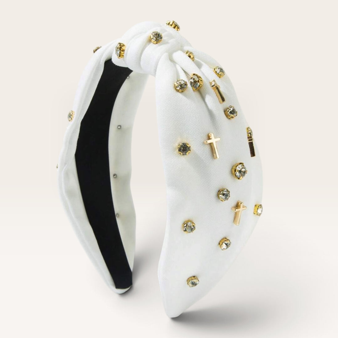 witte haarband met gouden kruisjes en strass – dames haaraccessoire