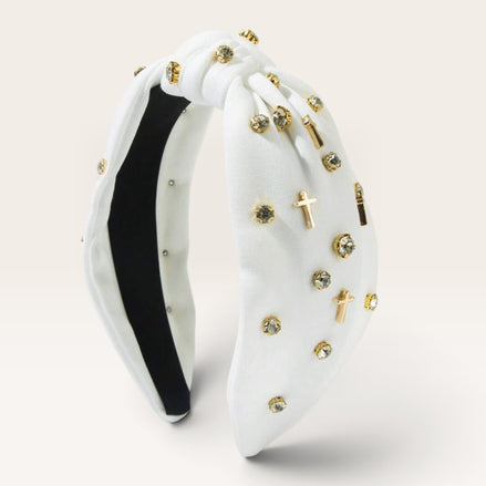 witte haarband met gouden kruisjes en strass – dames haaraccessoire