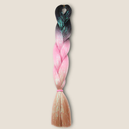 Glitter invlechthaar – Zwart/Roze/Peach – synthetisch vlechthaar met glitter voor braids