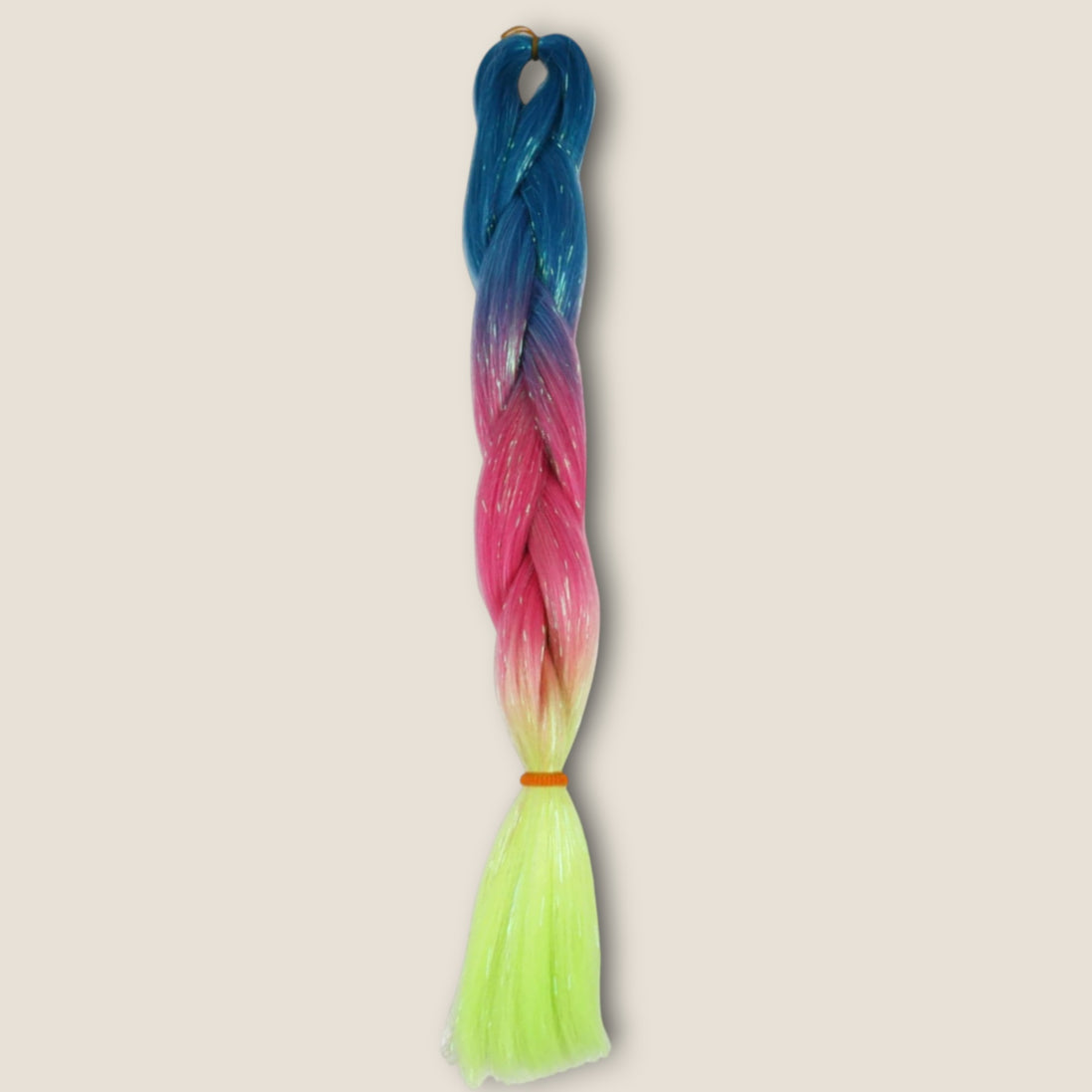 Glitter invlechthaar – Blauw/Roze/Neon Geel – synthetisch vlechthaar met glitter voor braids